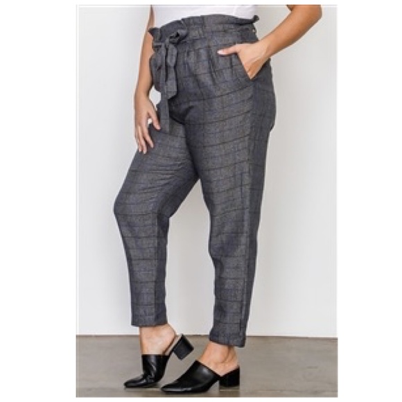 Grey Plaid High Waist Belted Dress Pant Plus Sz 1X - Picture 2 of 15